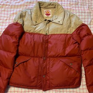 Burnt Orange and Tan Sun Down Jacket Puffy Vintage 70s